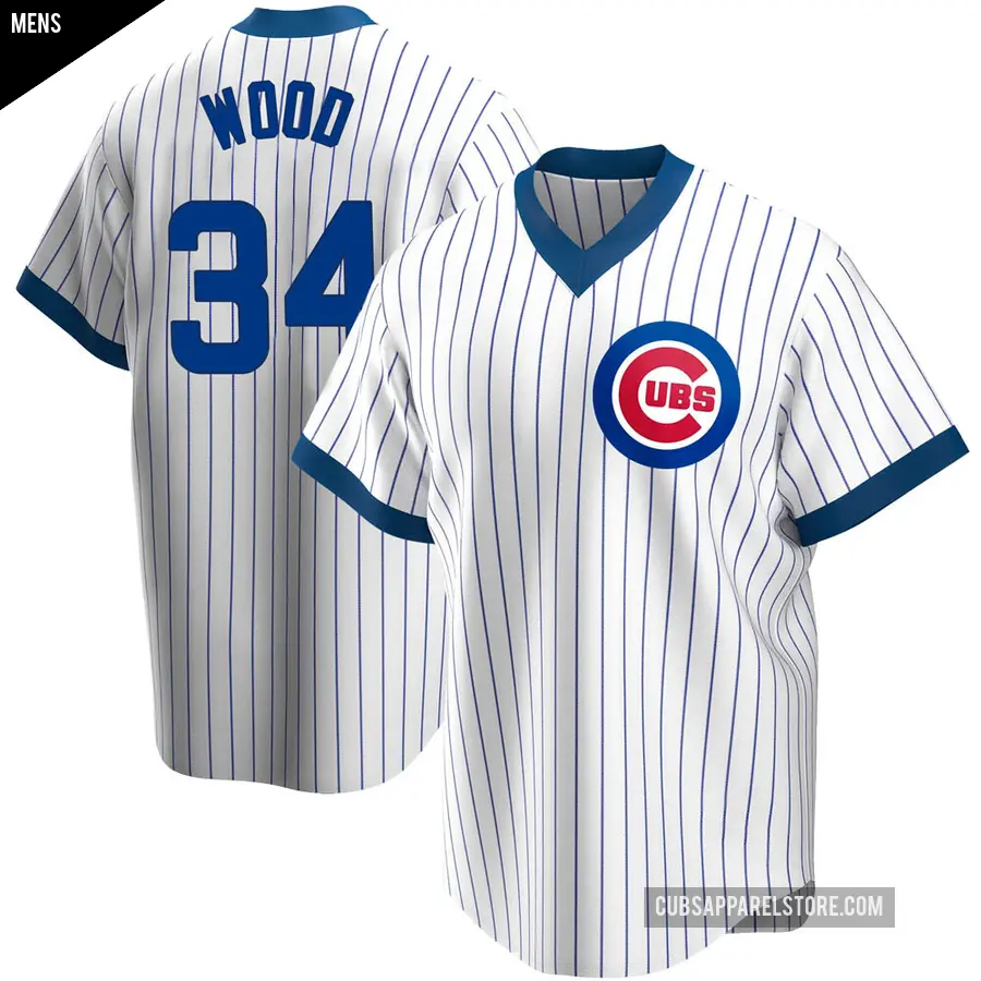 Men's Chicago Cubs ＃34 Kerry Wood Replica White Home Cooperstown Collection Jersey