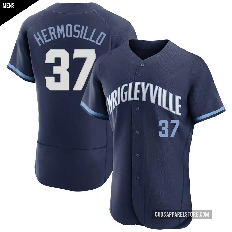 Men's Chicago Cubs ＃37 Michael Hermosillo Authentic Navy 2021 City Connect Jersey