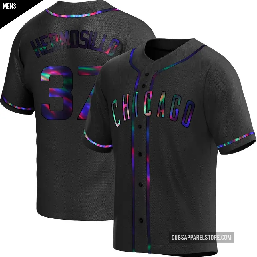 Men's Chicago Cubs ＃37 Michael Hermosillo Replica Black Holographic Alternate Jersey