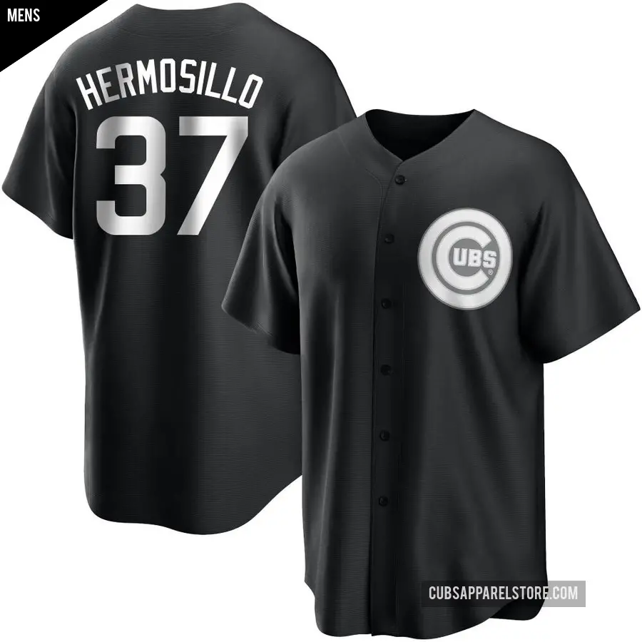 Men's Chicago Cubs ＃37 Michael Hermosillo Replica Black/White Jersey