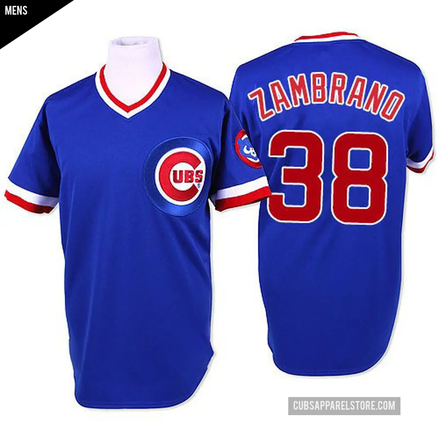 Men's Chicago Cubs ＃38 Carlos Zambrano Authentic Blue Throwback Jersey