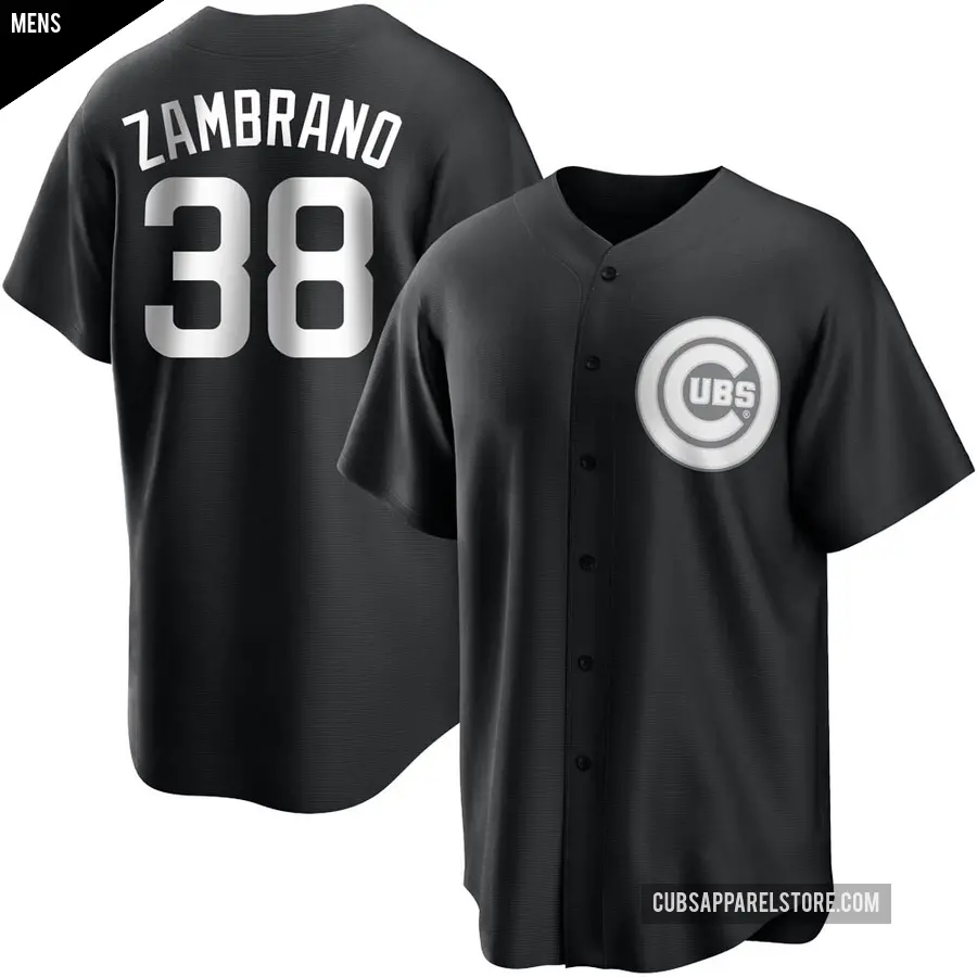 Men's Chicago Cubs ＃38 Carlos Zambrano Replica Black/White Jersey