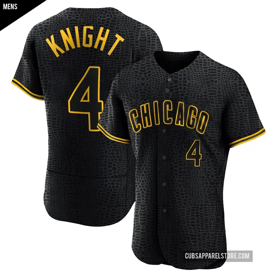 Men's Chicago Cubs ＃4 Caleb Knight Authentic Black Snake Skin City Jersey