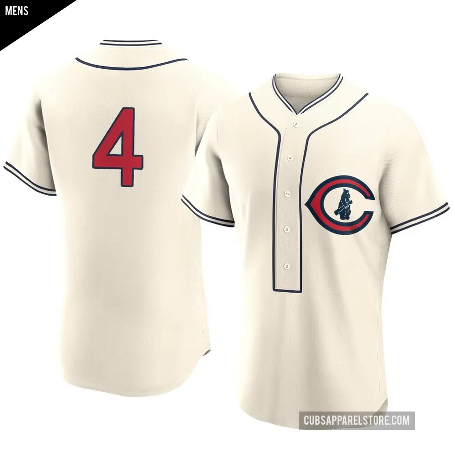 Men's Chicago Cubs ＃4 Caleb Knight Authentic Cream 2022 Field Of Dreams Jersey