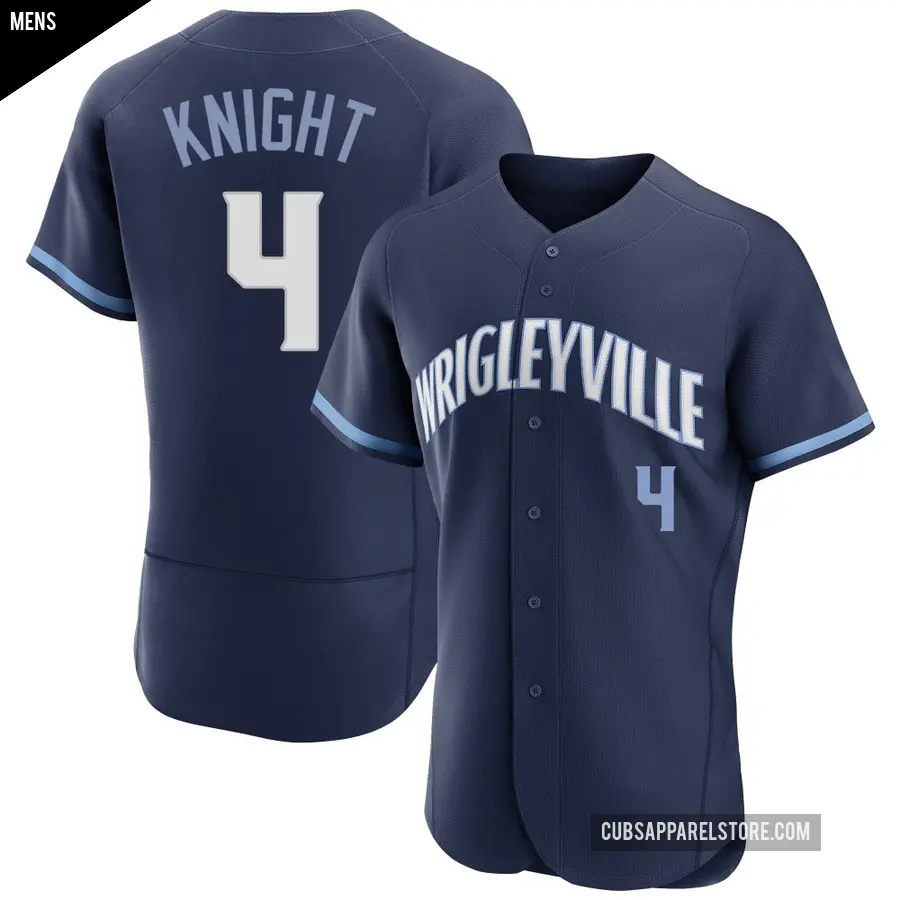 Men's Chicago Cubs ＃4 Caleb Knight Authentic Navy 2021 City Connect Jersey