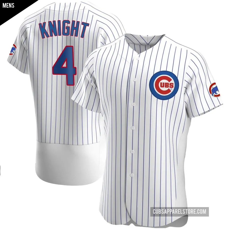 Men's Chicago Cubs ＃4 Caleb Knight Authentic White Home Jersey