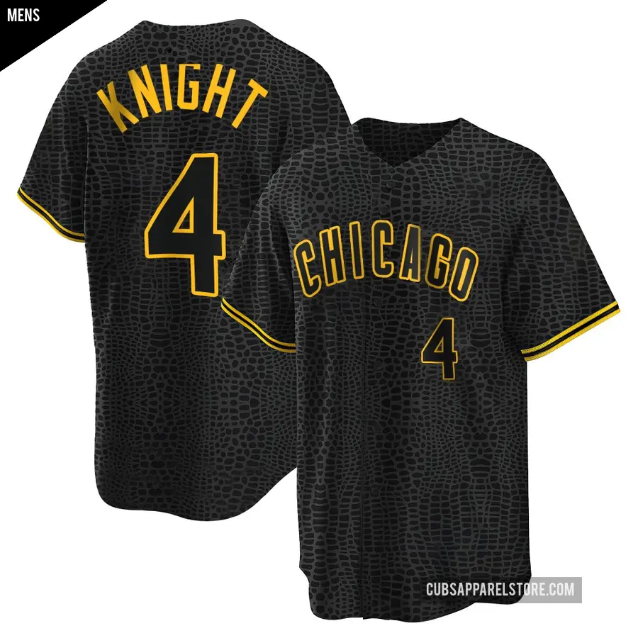 Men's Chicago Cubs ＃4 Caleb Knight Replica Black Snake Skin City Jersey