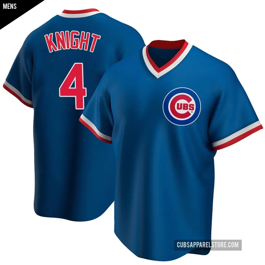 Men's Chicago Cubs ＃4 Caleb Knight Replica Royal Road Cooperstown Collection Jersey