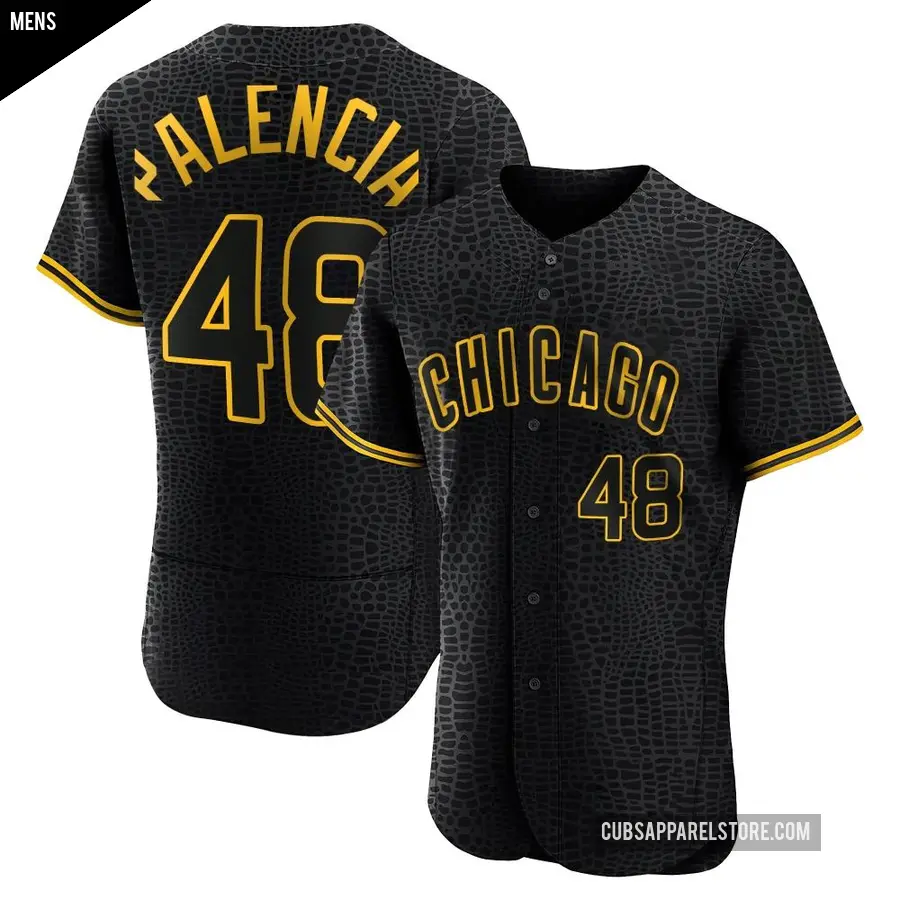 Men's Chicago Cubs ＃48 Daniel Palencia Authentic Black Snake Skin City Jersey