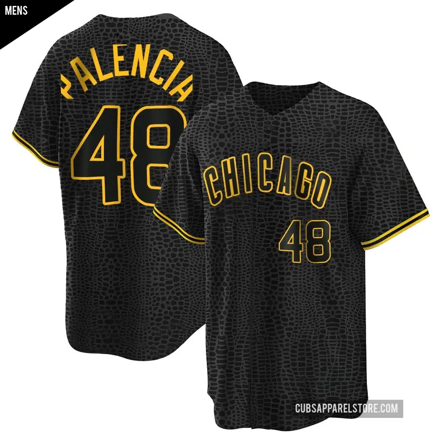 Men's Chicago Cubs ＃48 Daniel Palencia Replica Black Snake Skin City Jersey