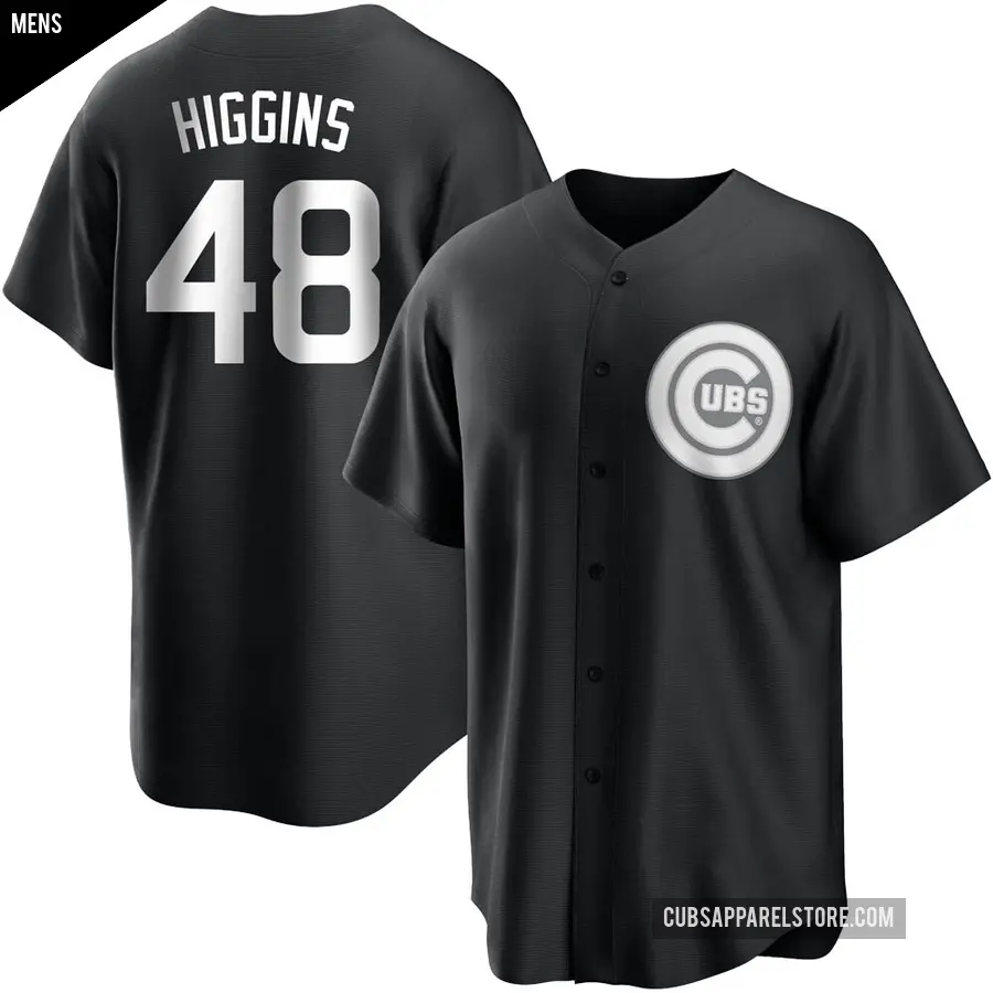 Men's Chicago Cubs ＃48 P.J. Higgins Replica Black/White Jersey