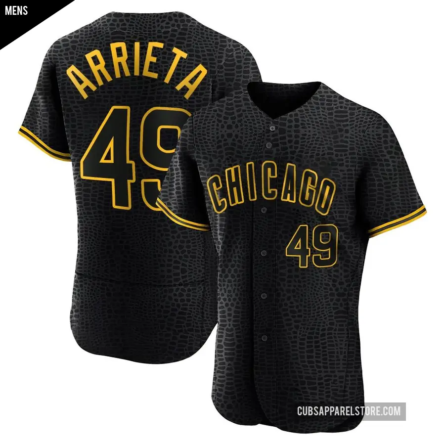 Men's Chicago Cubs ＃49 Jake Arrieta Authentic Black Snake Skin City Jersey