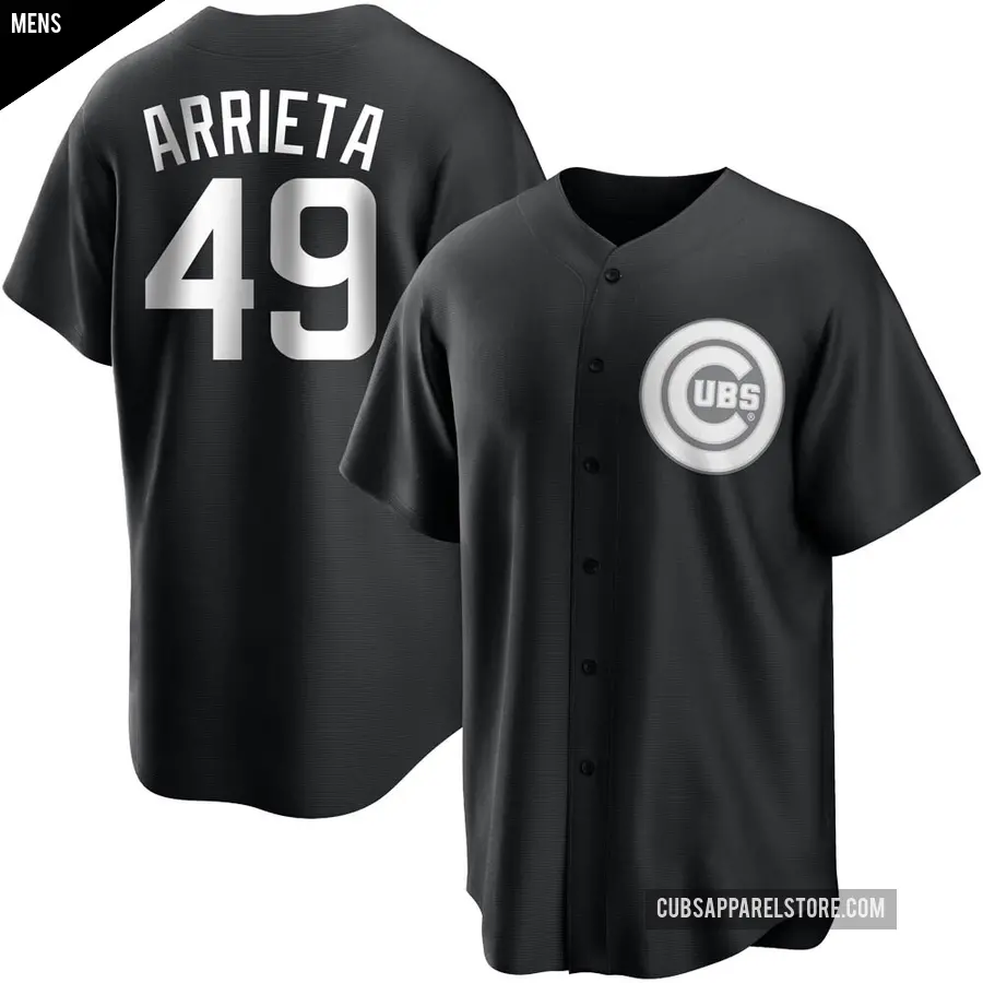 Men's Chicago Cubs ＃49 Jake Arrieta Replica Black/White Jersey