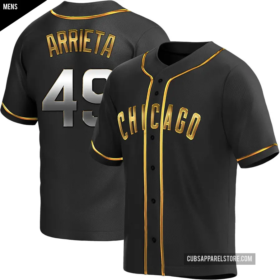 Men's Chicago Cubs ＃49 Jake Arrieta Replica Gold Black en Alternate Jersey