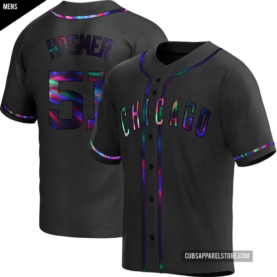 Men's Chicago Cubs ＃51 Eric Hosmer Replica Black Holographic Alternate Jersey