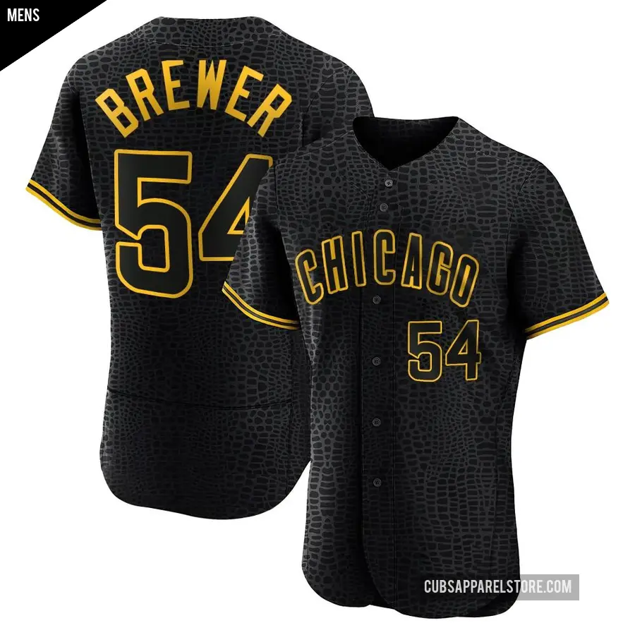 Men's Chicago Cubs ＃54 Colten Brewer Authentic Black Snake Skin City Jersey