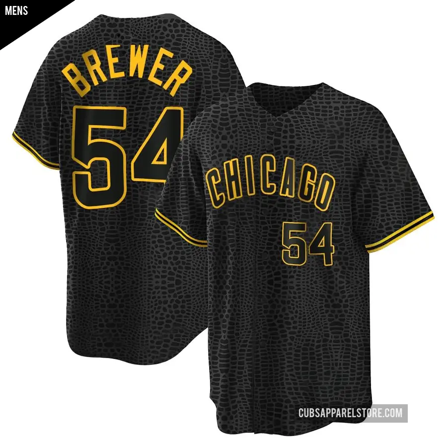 Men's Chicago Cubs ＃54 Colten Brewer Replica Black Snake Skin City Jersey