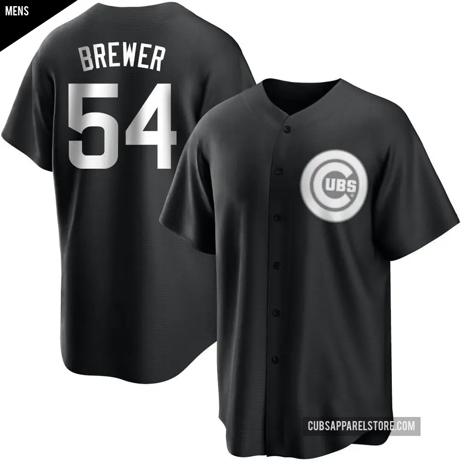 Men's Chicago Cubs ＃54 Colten Brewer Replica Black/White Jersey