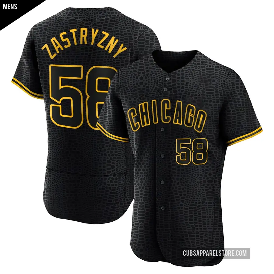 Men's Chicago Cubs ＃58 Rob Zastryzny Authentic Black Snake Skin City Jersey