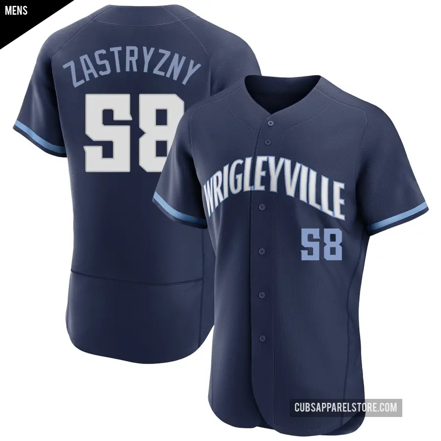 Men's Chicago Cubs ＃58 Rob Zastryzny Authentic Navy 2021 City Connect Jersey