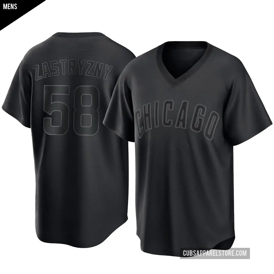 Men's Chicago Cubs ＃58 Rob Zastryzny Replica Black Pitch Fashion Jersey