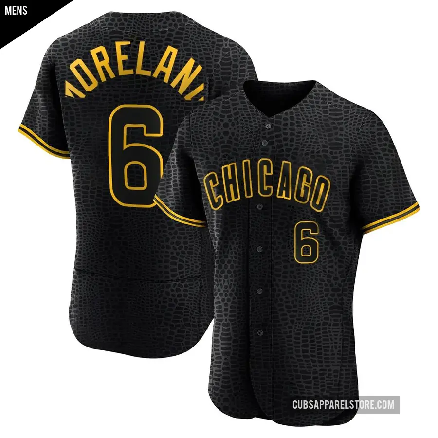 Men's Chicago Cubs ＃6 Keith Moreland Authentic Black Snake Skin City Jersey