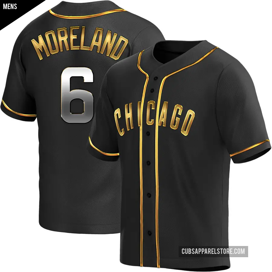 Men's Chicago Cubs ＃6 Keith Moreland Replica Gold Black en Alternate Jersey