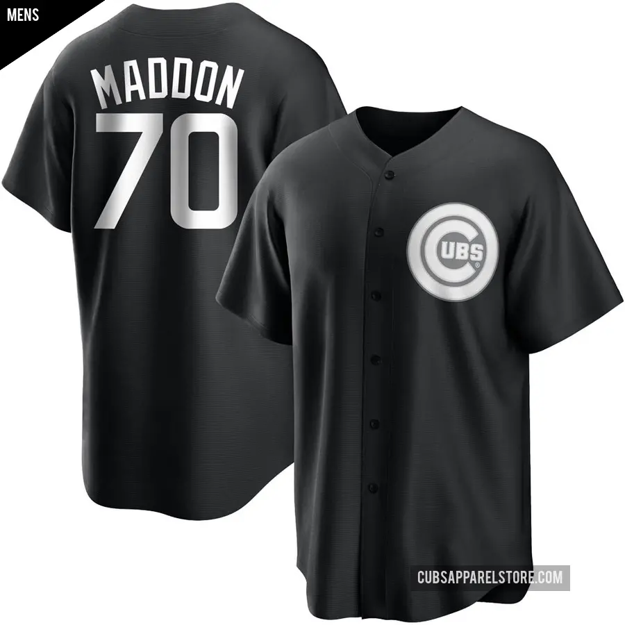 Men's Chicago Cubs ＃70 Joe Maddon Replica Black/White Jersey