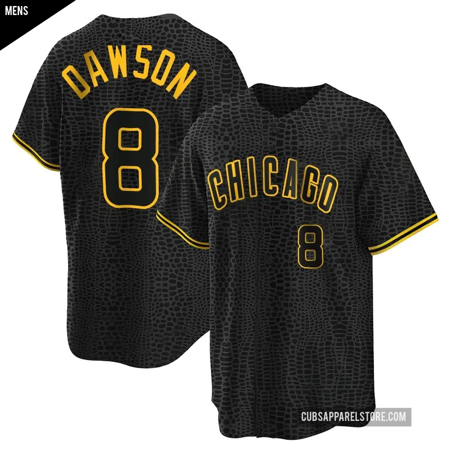 Men's Chicago Cubs ＃8 Andre Dawson Replica Black Snake Skin City Jersey