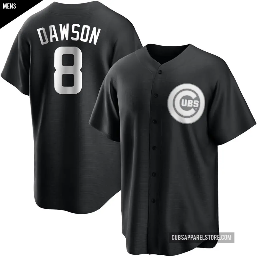 Men's Chicago Cubs ＃8 Andre Dawson Replica Black/White Jersey