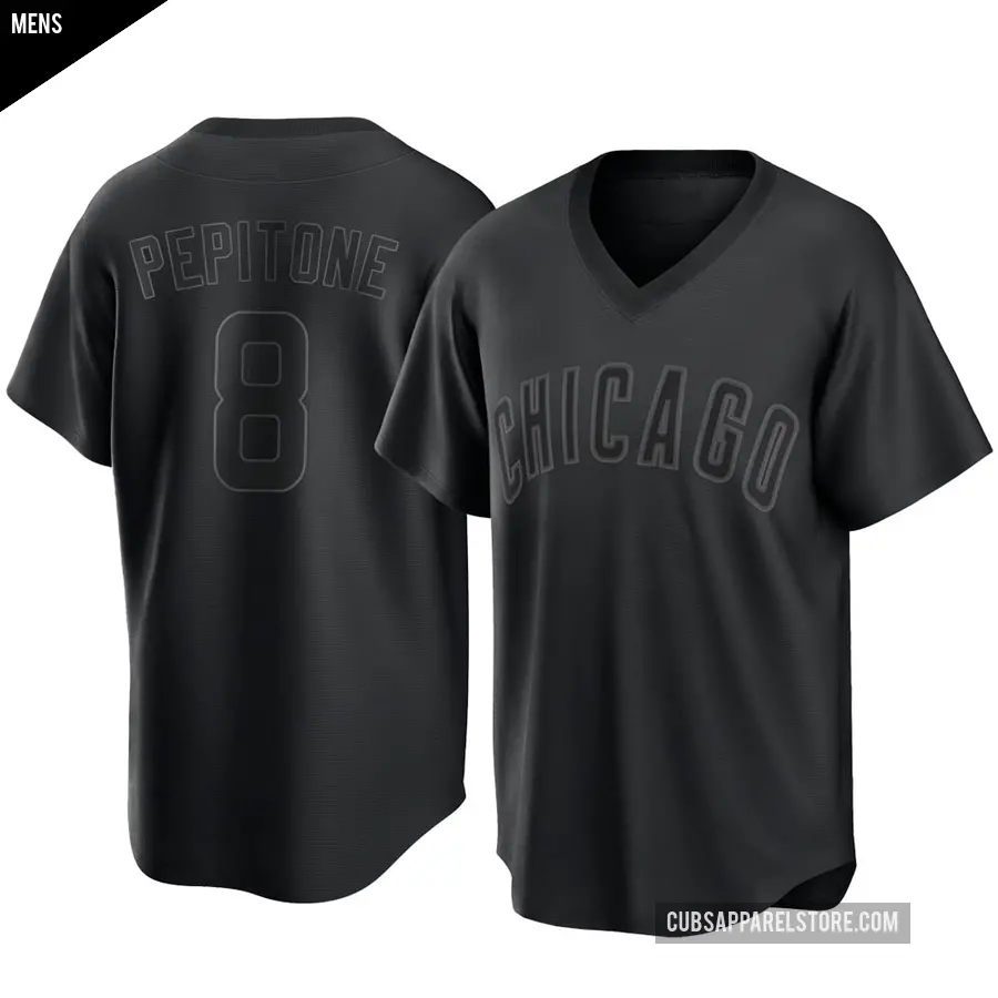 Men's Chicago Cubs ＃8 Joe Pepitone Replica Black Pitch Fashion Jersey