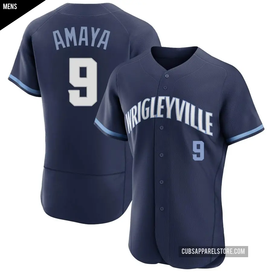 Men's Chicago Cubs ＃9 Miguel Amaya Authentic Navy 2021 City Connect Jersey