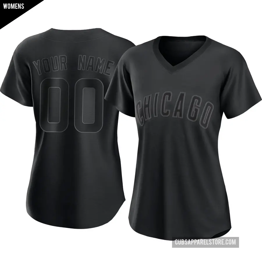 Women's Chicago Cubs ＃00 Custom Authentic Black Pitch Fashion Jersey