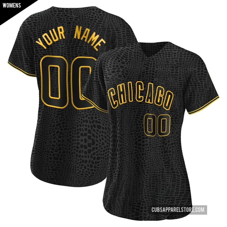 Women's Chicago Cubs ＃00 Custom Authentic Black Snake Skin City Jersey