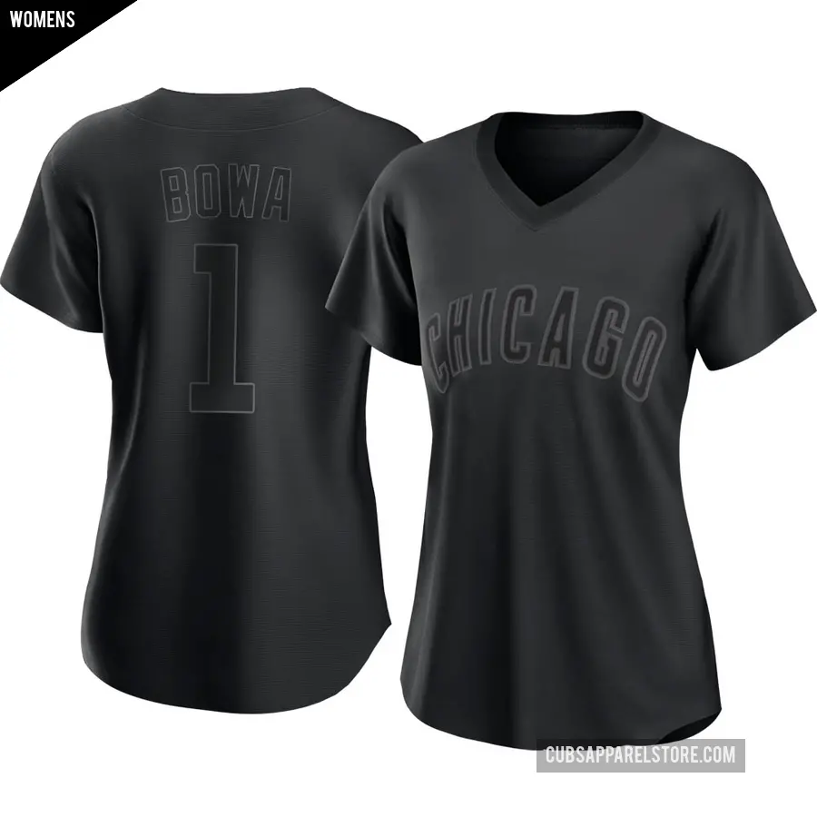 Women's Chicago Cubs ＃1 Larry Bowa Authentic Black Pitch Fashion Jersey