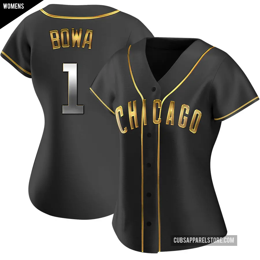 Women's Chicago Cubs ＃1 Larry Bowa Replica Gold Black en Alternate Jersey