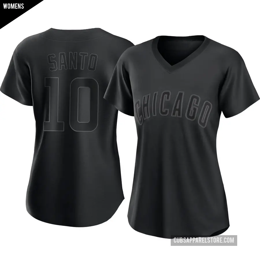 Women's Chicago Cubs ＃10 Ron Santo Authentic Black Pitch Fashion Jersey