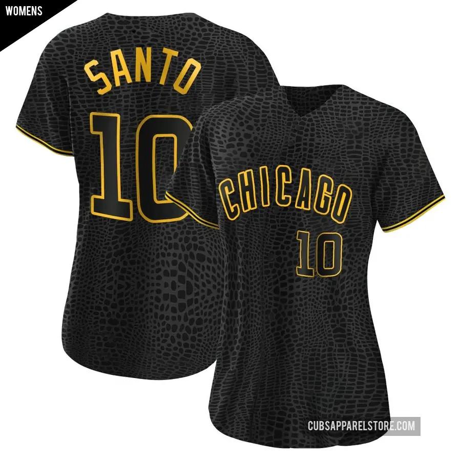 Women's Chicago Cubs ＃10 Ron Santo Authentic Black Snake Skin City Jersey