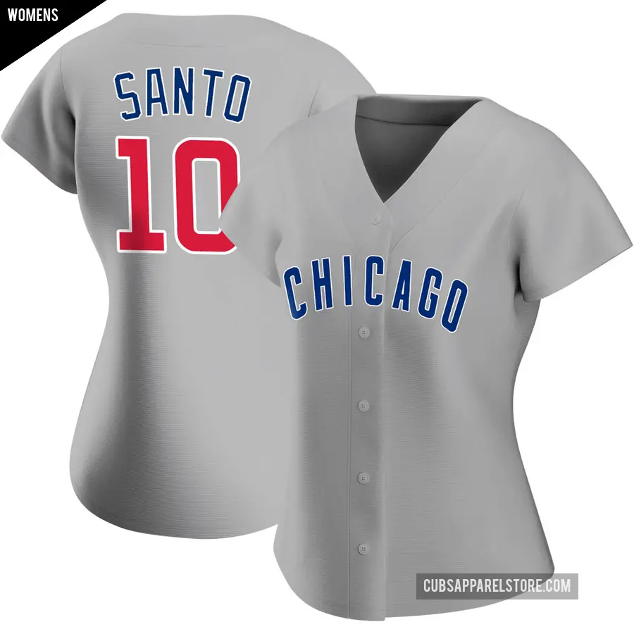 Women's Chicago Cubs ＃10 Ron Santo Authentic Gray Road Jersey