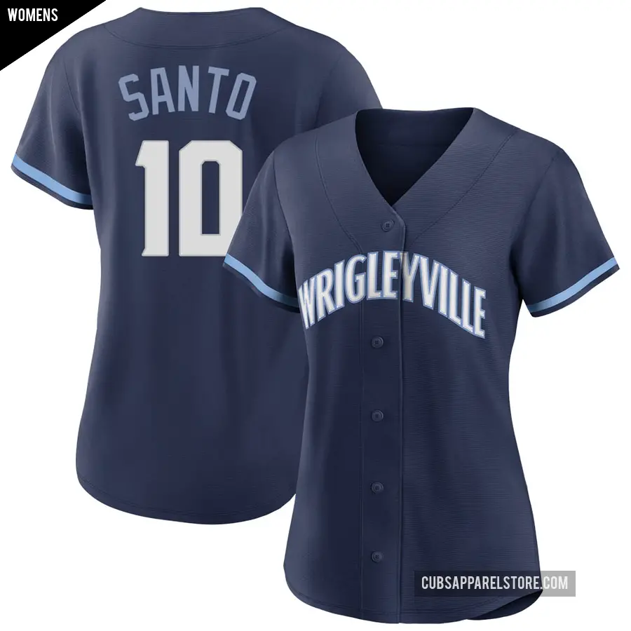 Women's Chicago Cubs ＃10 Ron Santo Authentic Navy 2021 City Connect Jersey