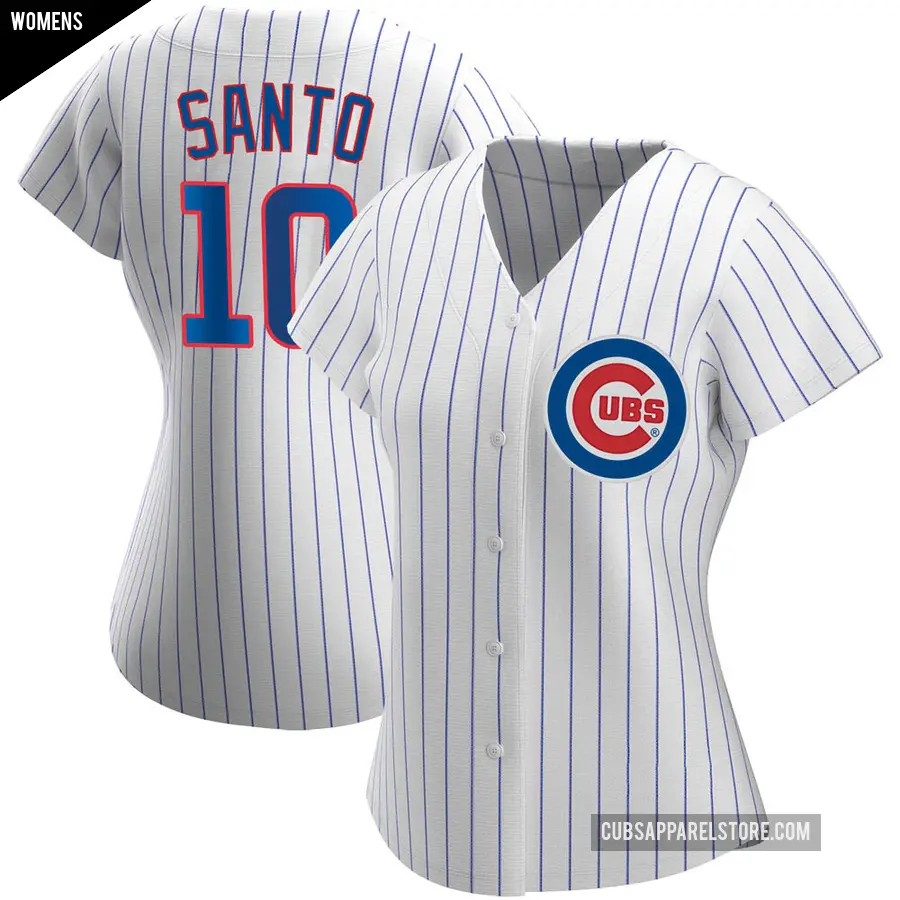 Women's Chicago Cubs ＃10 Ron Santo Authentic White Home Jersey