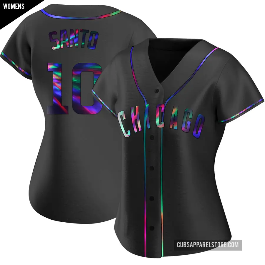 Women's Chicago Cubs ＃10 Ron Santo Replica Black Holographic Alternate Jersey