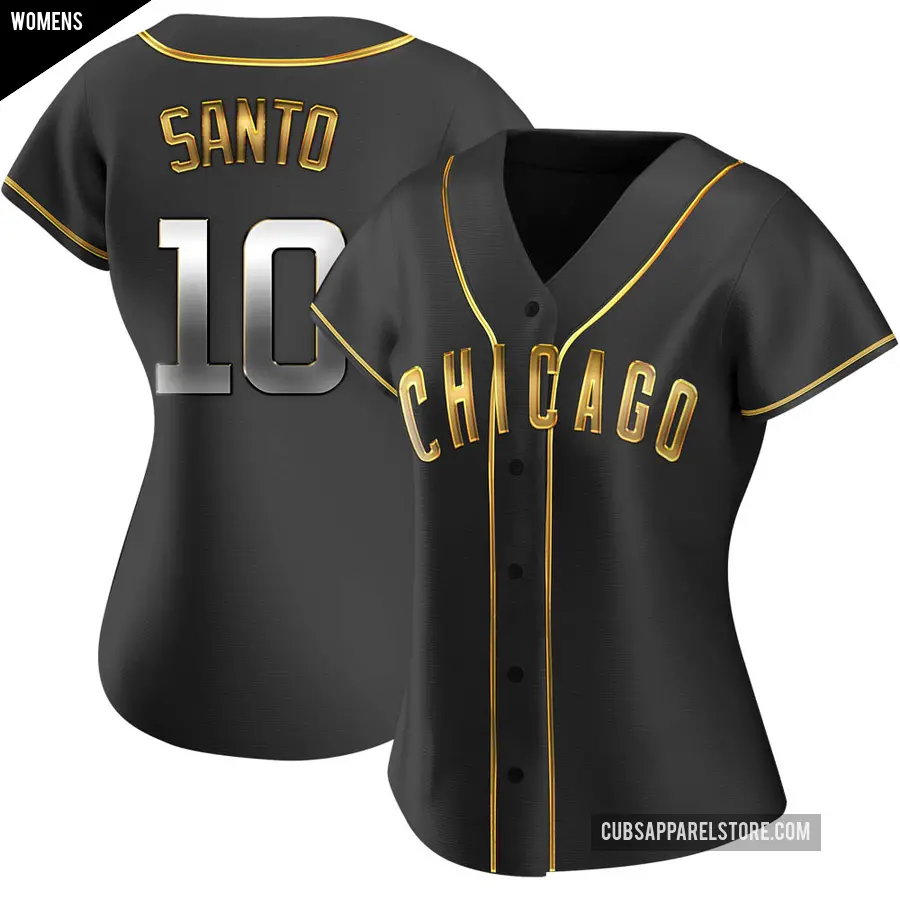 Women's Chicago Cubs ＃10 Ron Santo Replica Gold Black en Alternate Jersey