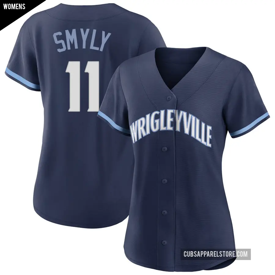 Women's Chicago Cubs ＃11 Drew Smyly Authentic Navy 2021 City Connect Jersey