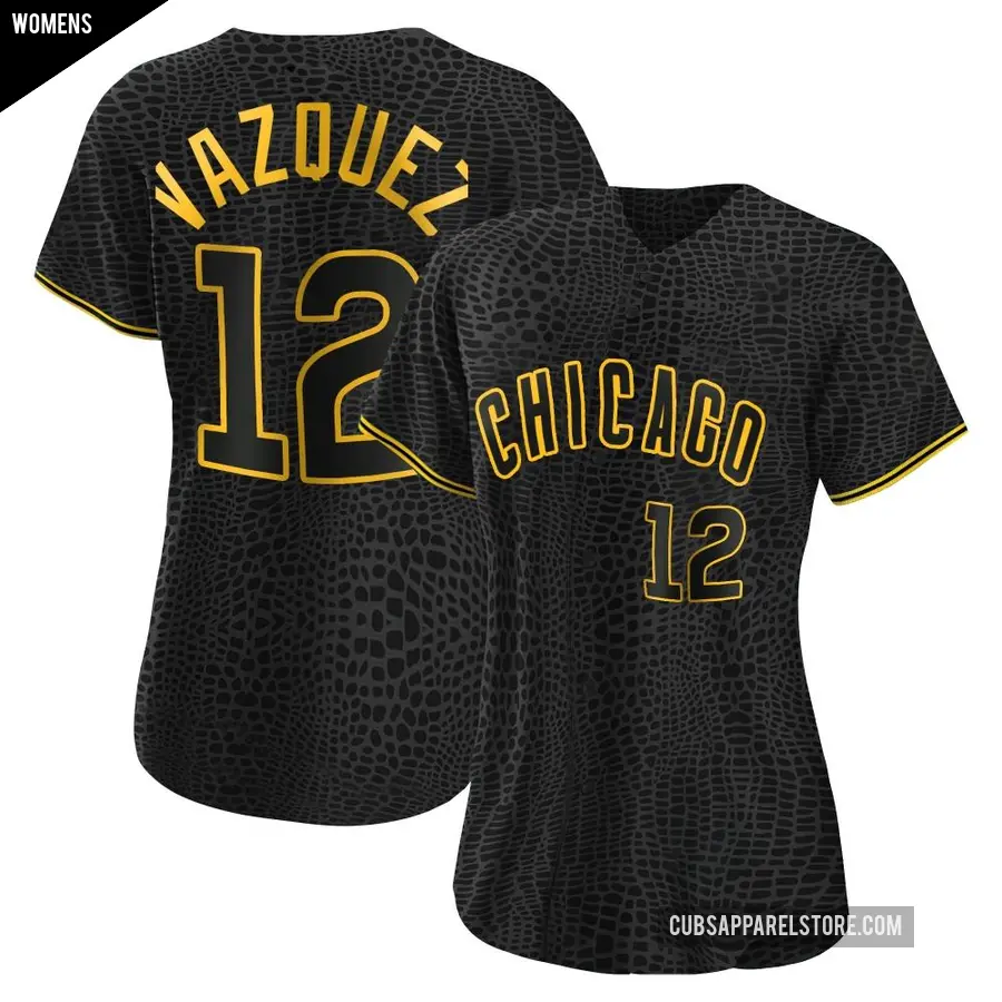 Women's Chicago Cubs ＃12 Luis Vazquez Authentic Black Snake Skin City Jersey