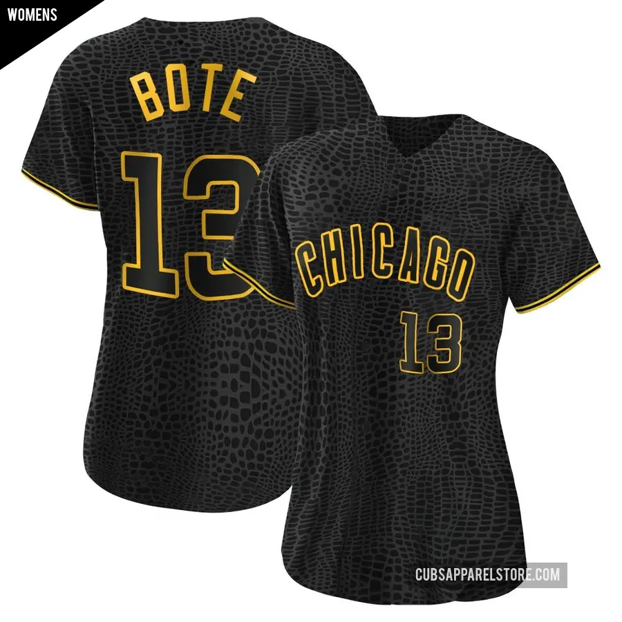 Women's Chicago Cubs ＃13 David Bote Authentic Black Snake Skin City Jersey