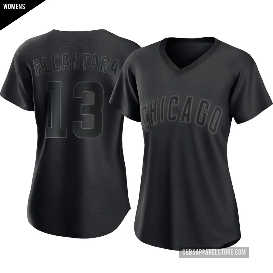 Women's Chicago Cubs ＃13 Kevin Alcantara Authentic Black Pitch Fashion Jersey