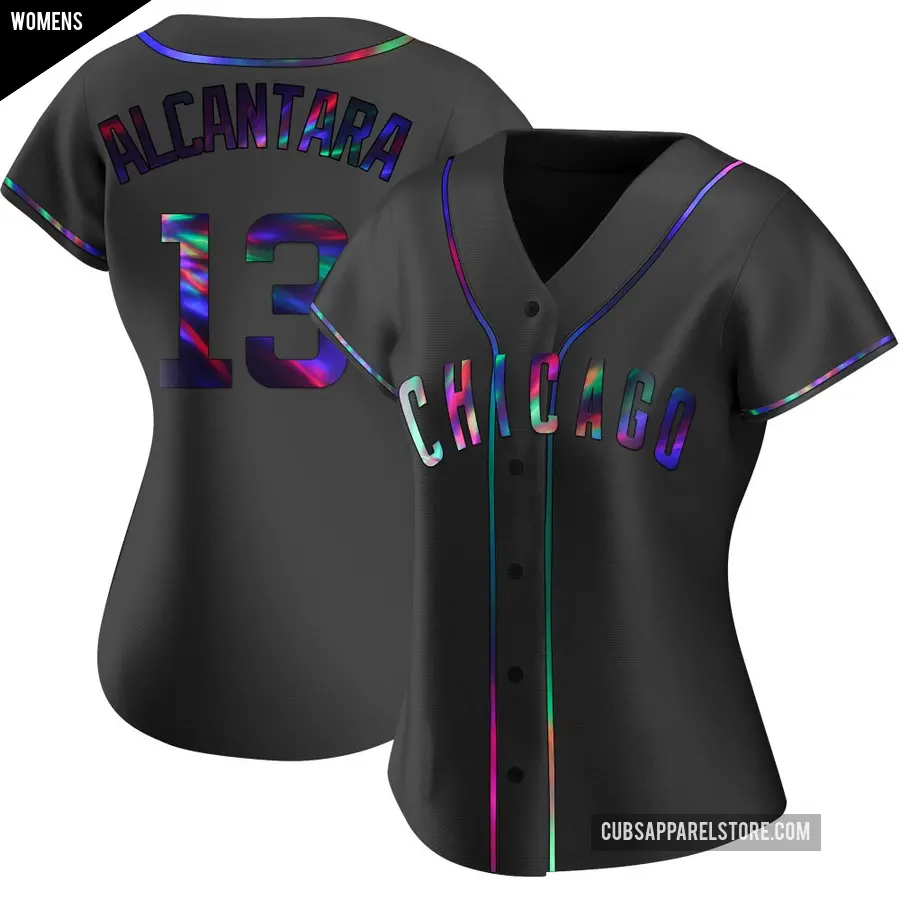 Women's Chicago Cubs ＃13 Kevin Alcantara Replica Black Holographic Alternate Jersey