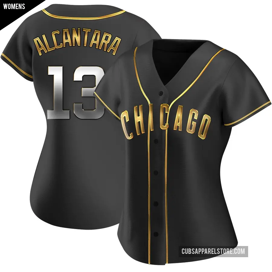 Women's Chicago Cubs ＃13 Kevin Alcantara Replica Gold Black en Alternate Jersey