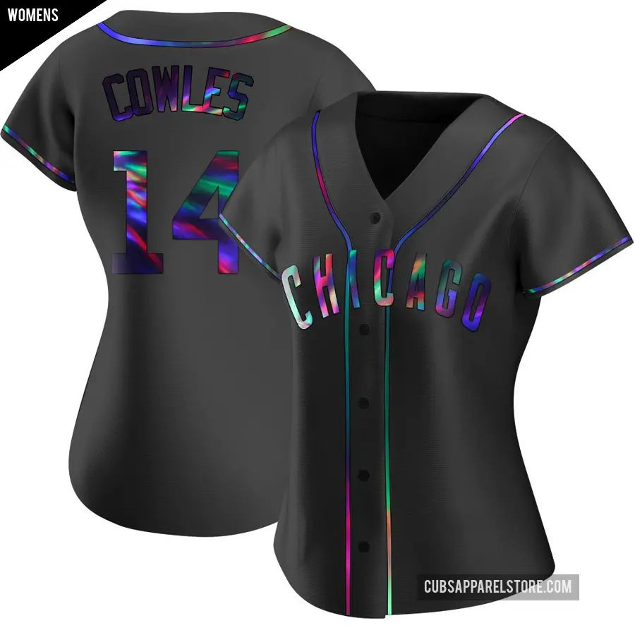 Women's Chicago Cubs ＃14 Benjamin Cowles Replica Black Holographic Alternate Jersey